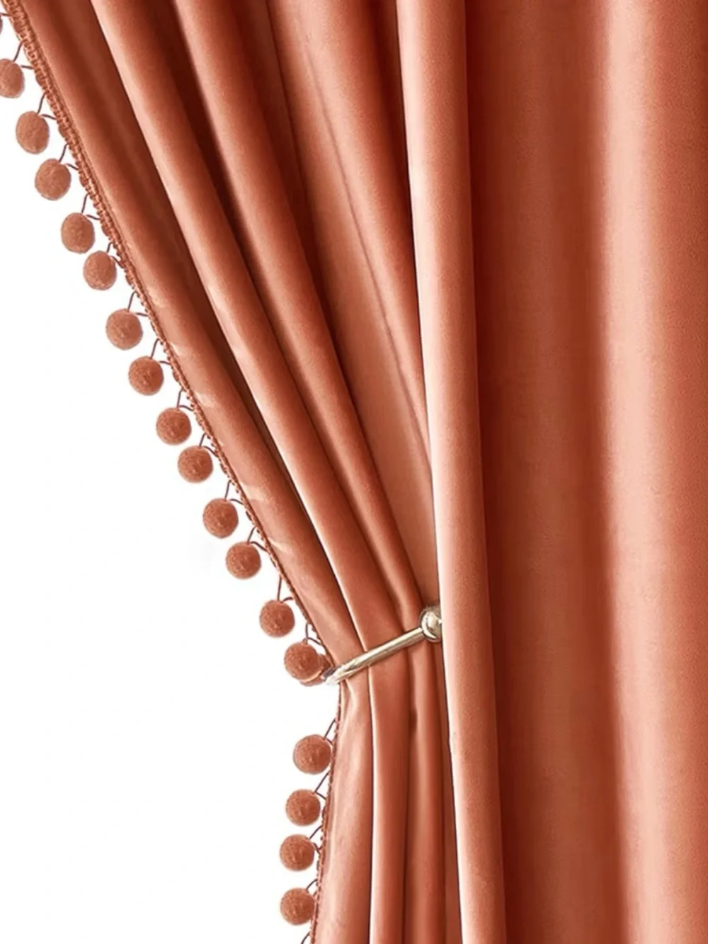 Pom Pom Velvet Black Out Curtain Panels - Rust